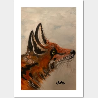 Curious fox above cloudy sky - hand drawn watercolor artwork Posters and Art